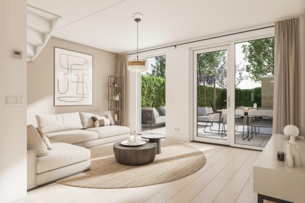 Weidepark Heerhugowaard Drone shot 3d impressie Margriet woonkamer en tuin